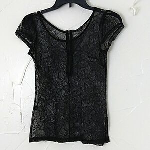 Express‎ Lace Top Size XS Sheer Black Lace Top Dark Gothic Fairy Whimsigoth